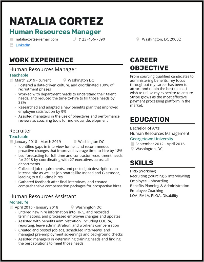 Resume Objectives Human Resources Examples