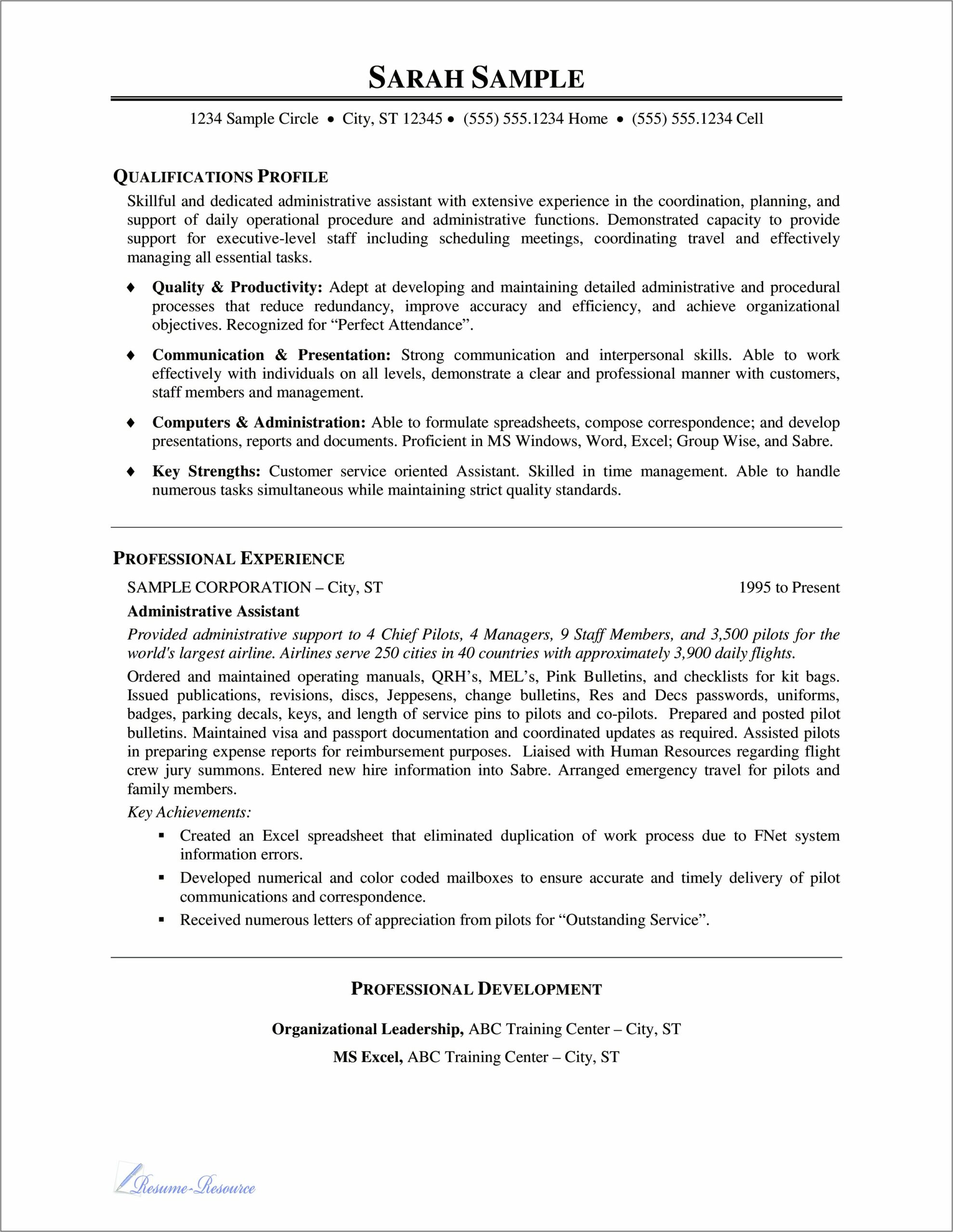 Resume Of Administrative Assistant Example