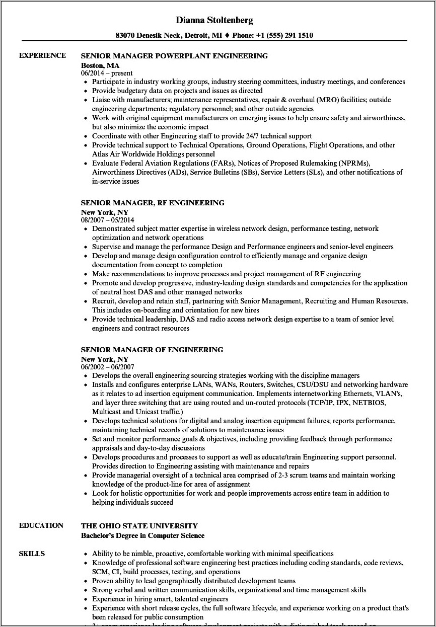 Resume Of An Engineering Manager
