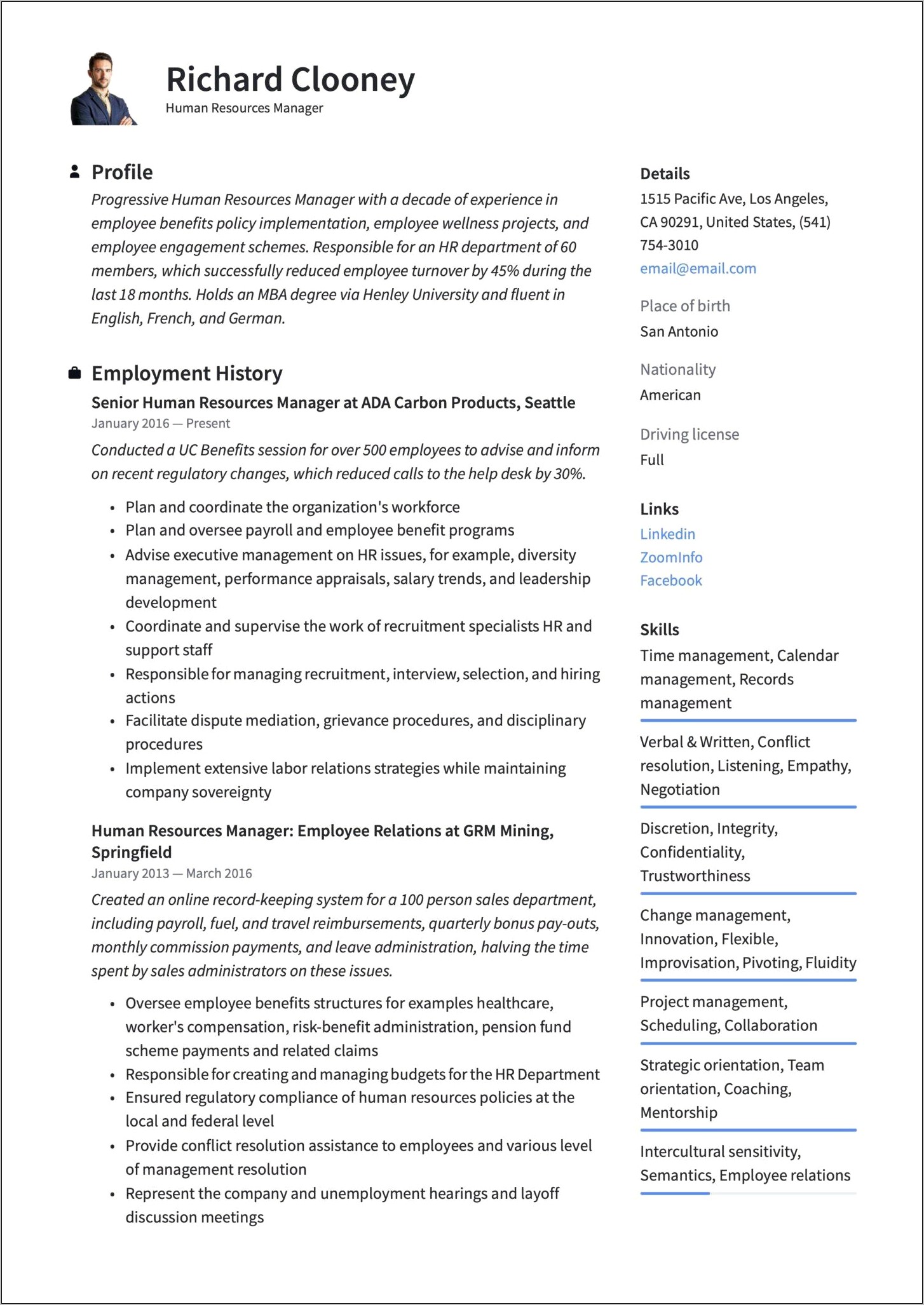 Resume Of Employee Relations Manager