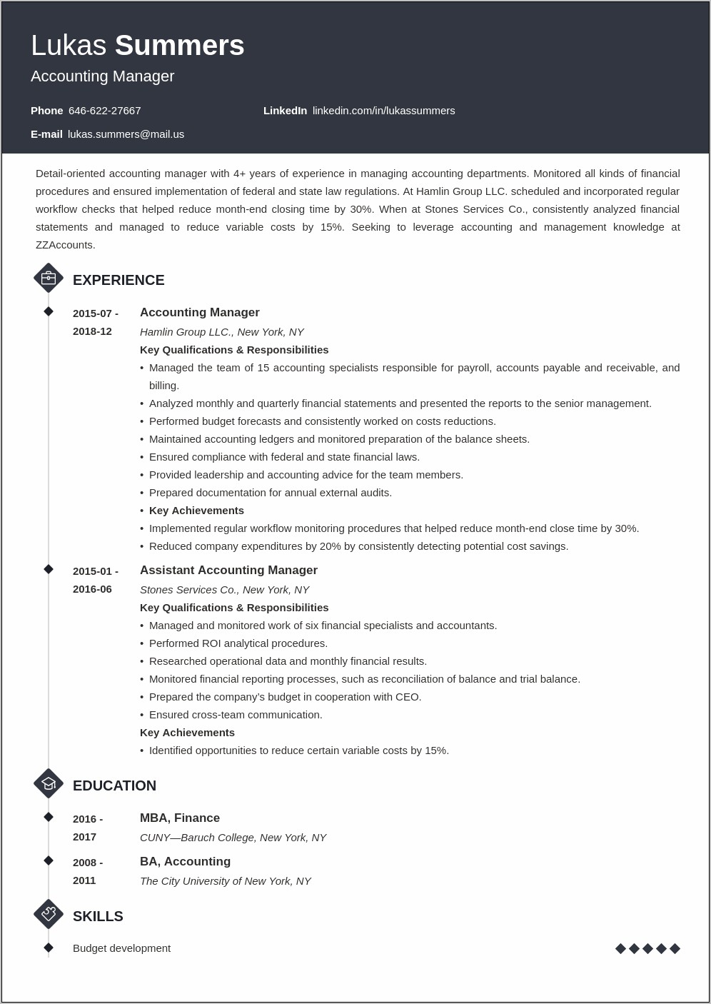 Resume Of General Manager Finance