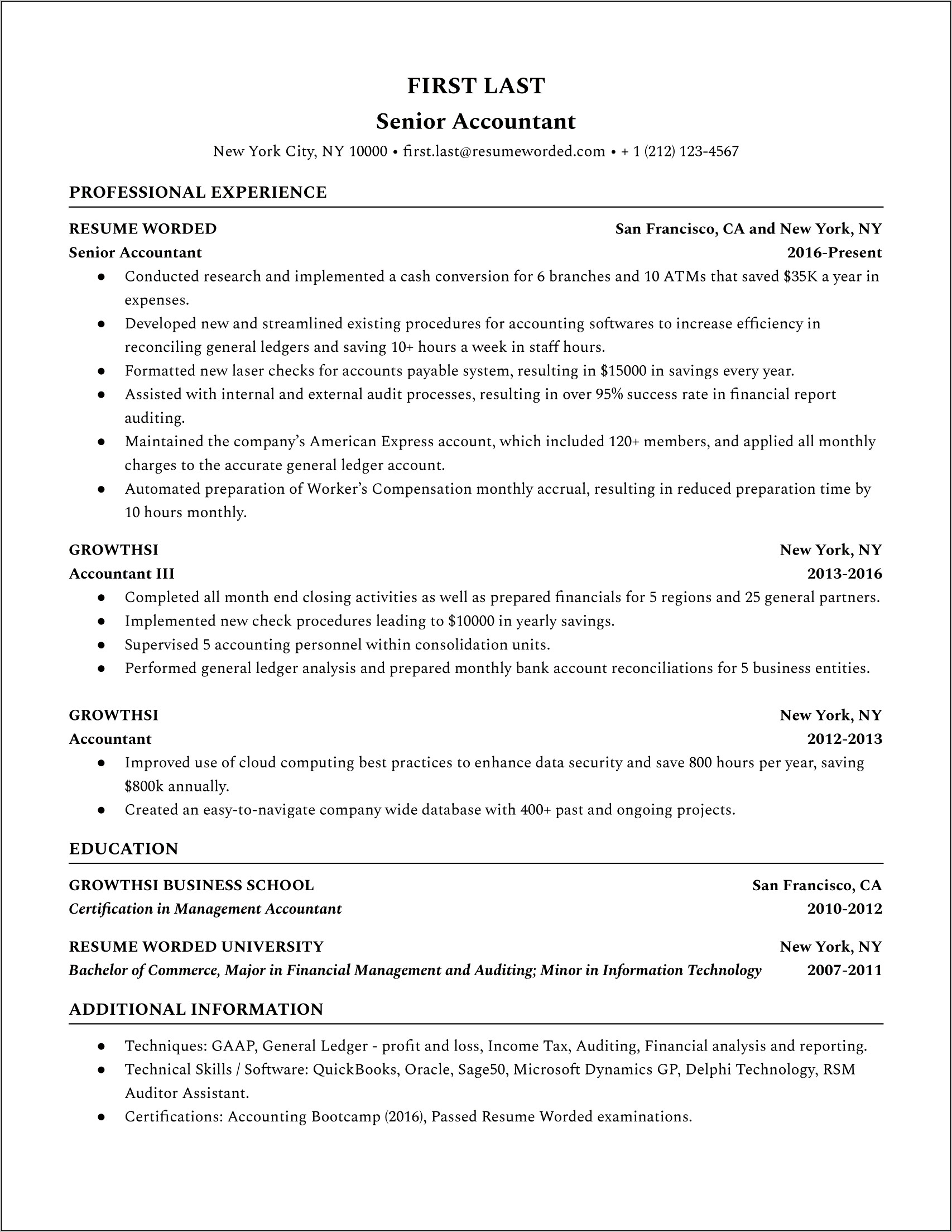 Resume Profile Examples For Accounting