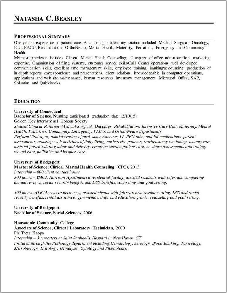 Resume Profile Examples For Nurses