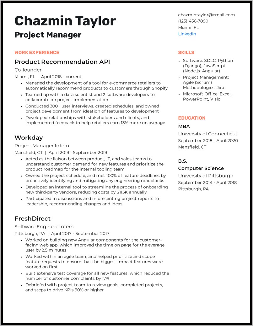 Resume Profile Examples Project Manager