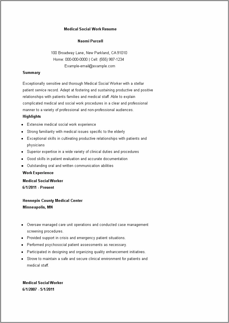 Resume Profile Examples Social Work