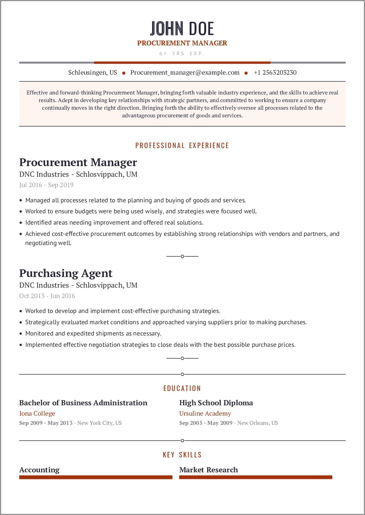 Resume Profile Sample Purchasing Agent