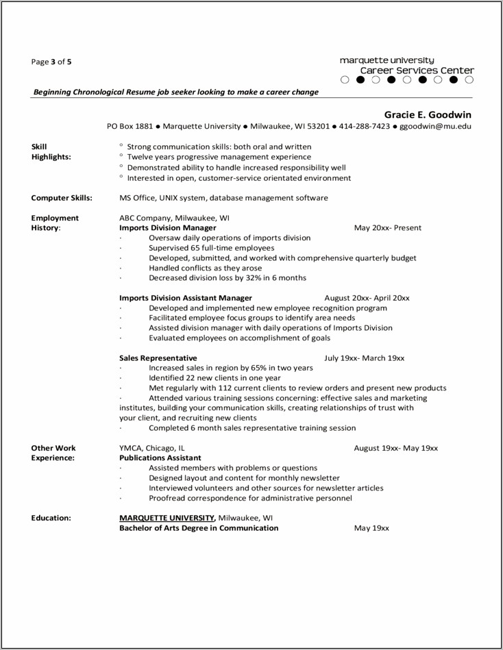 Resume Sample Career Change Functional