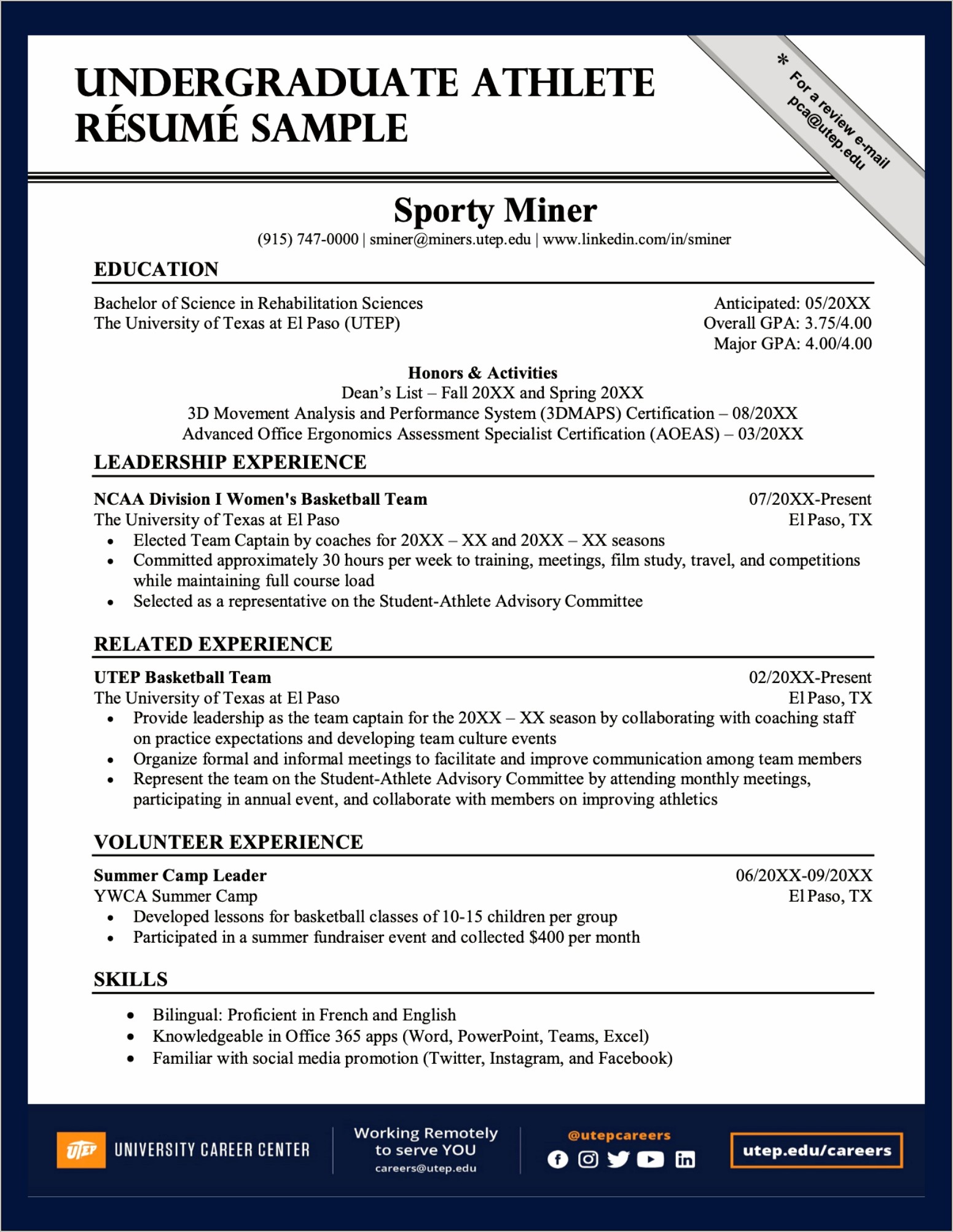 Resume Sample For An Athlete