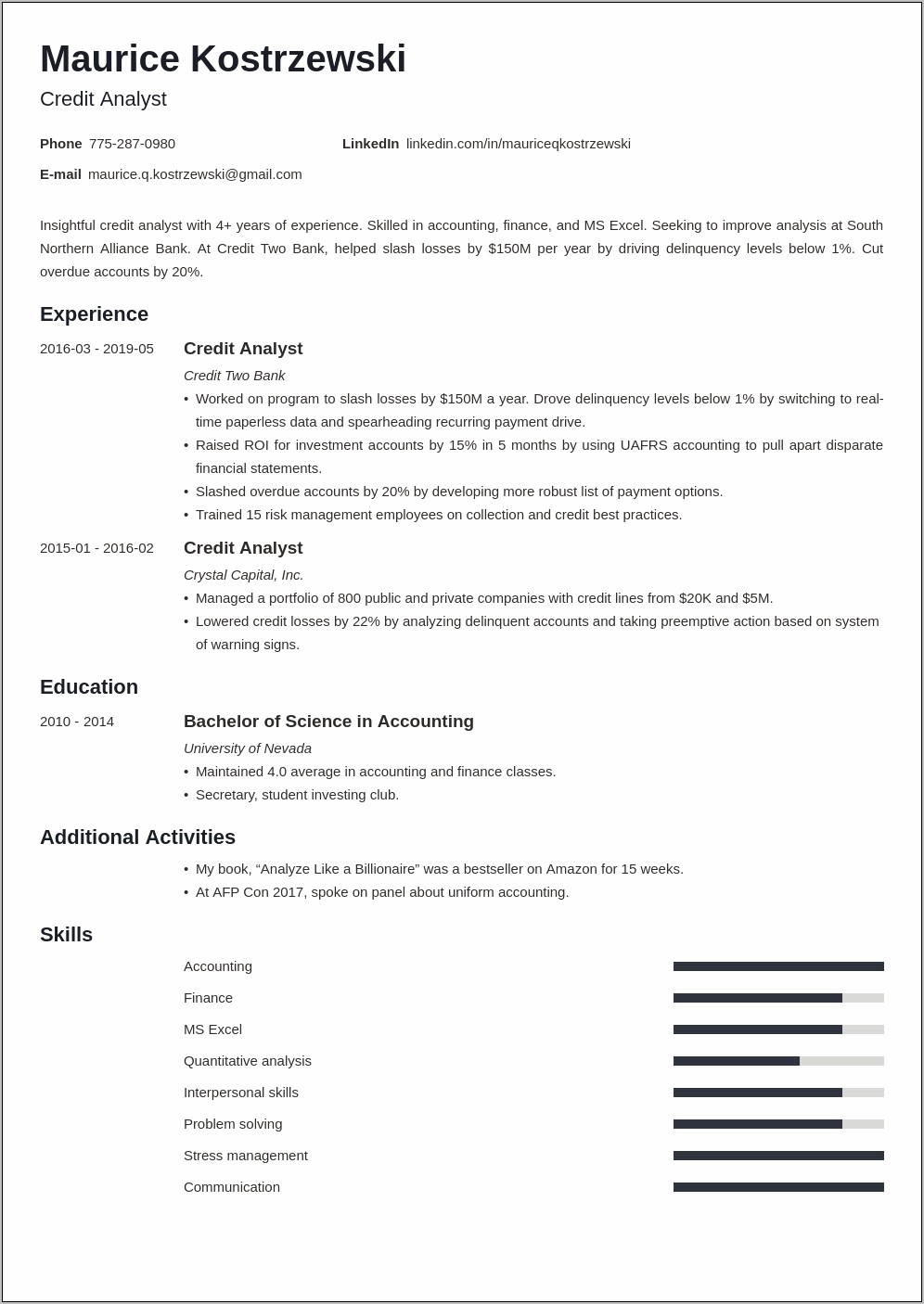 Resume Sample For Credit Analyst