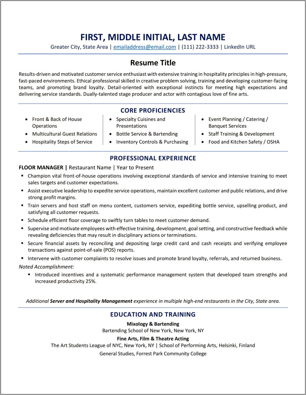Resume Sample For General Employment