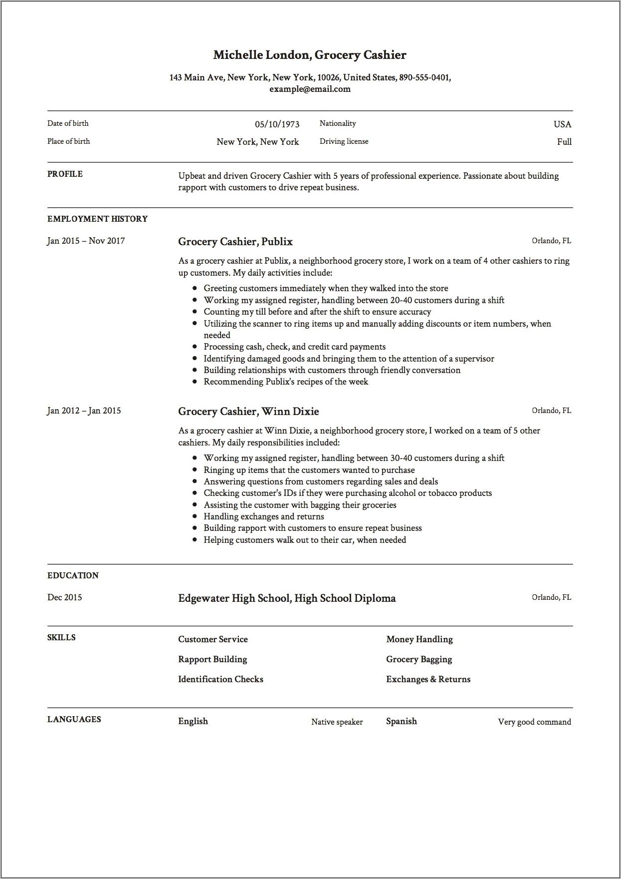 Resume Sample For Grocery Store