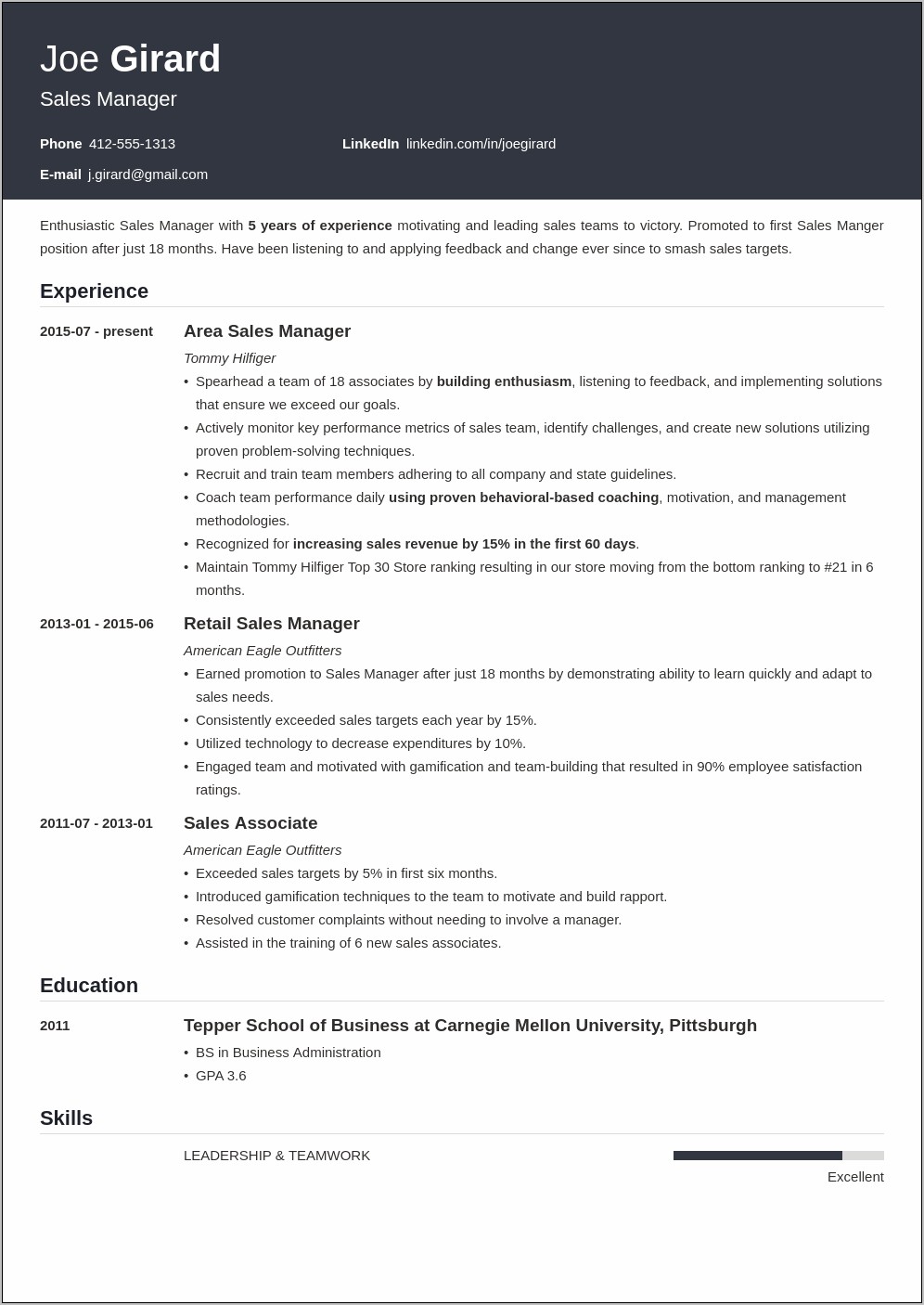 Resume Sample For Manager Sales