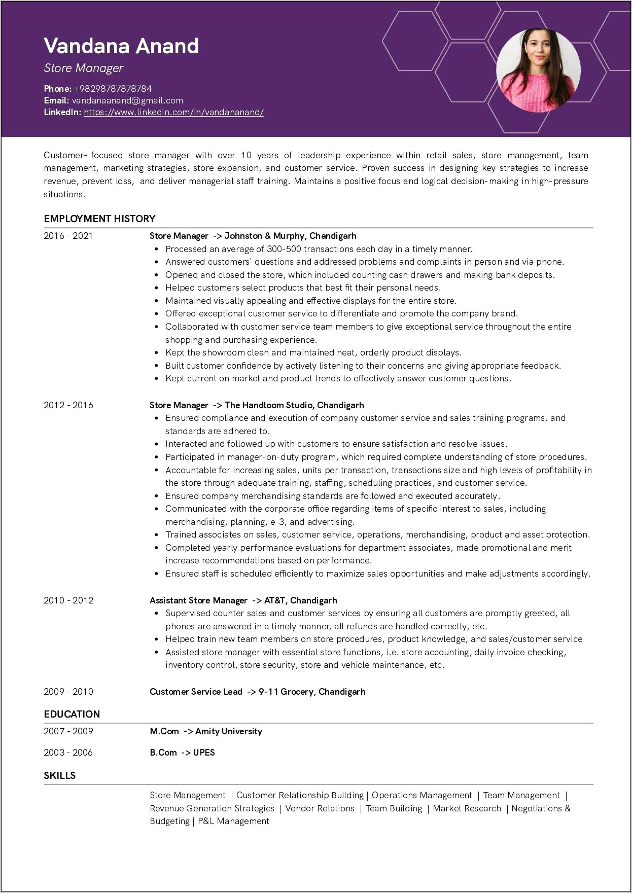 Resume Sample For Retail Lead