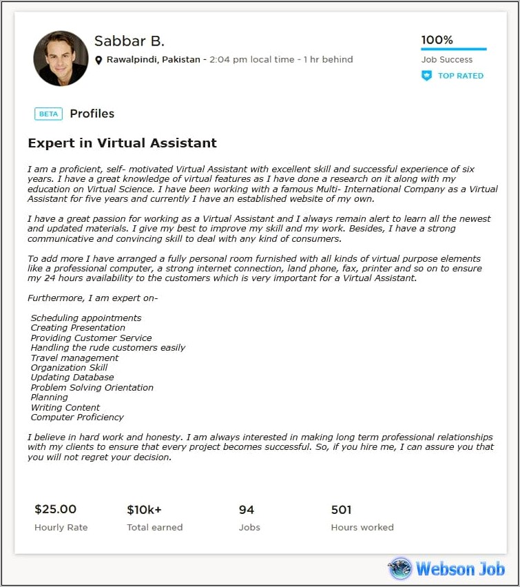 Resume Sample For Virtual Assistant