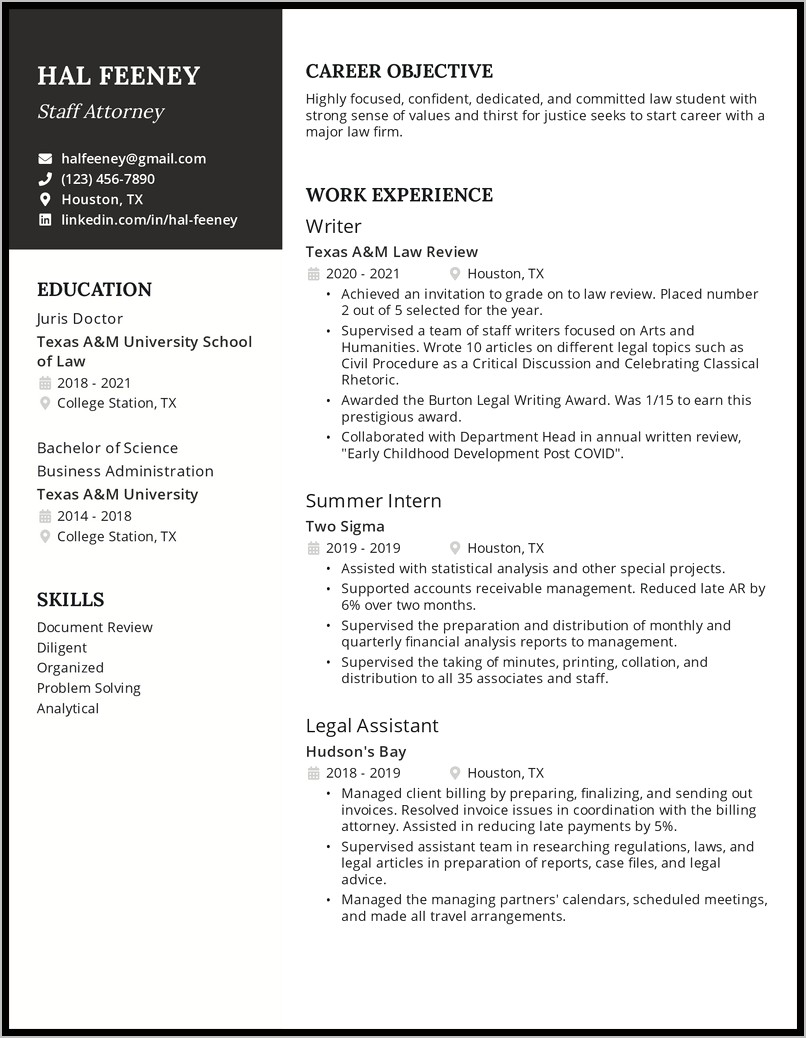 Resume Sample Law School Application
