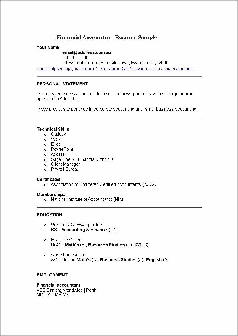 Resume Sample Of Financial Accountant