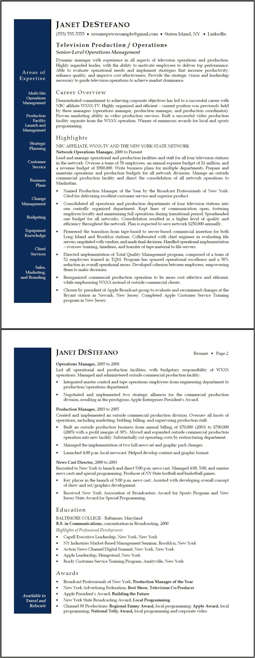 Resume Samples For Manager Operations