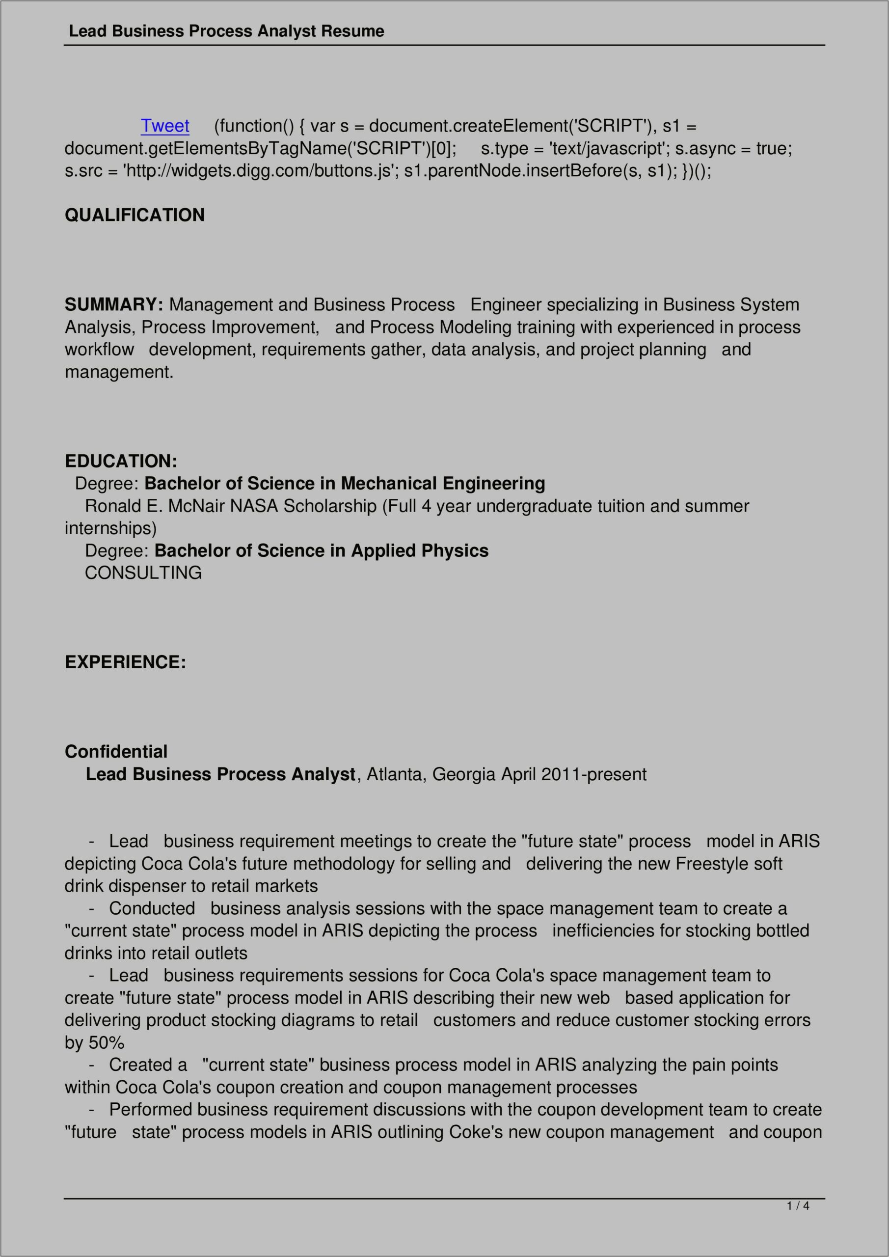 Resume Samples For Process Engineer