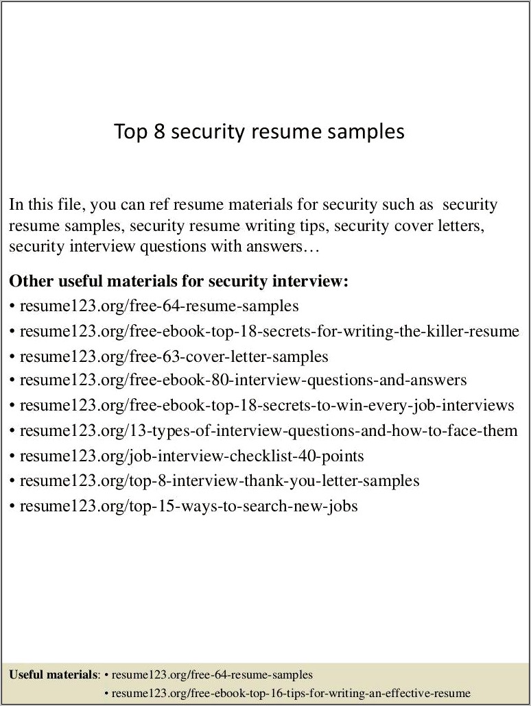 Resume Samples For Security Director