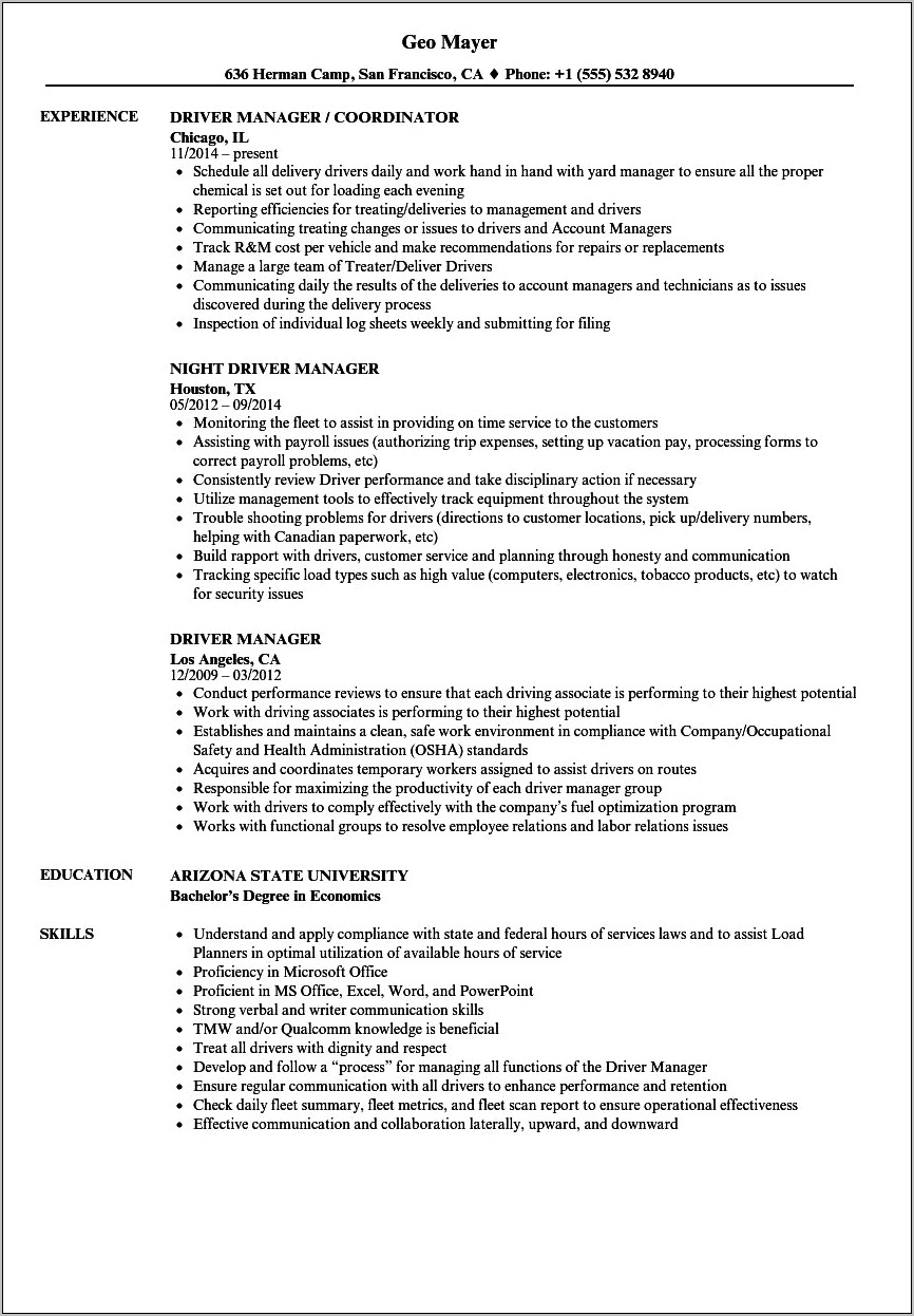 Resume Samples For Train Drivers
