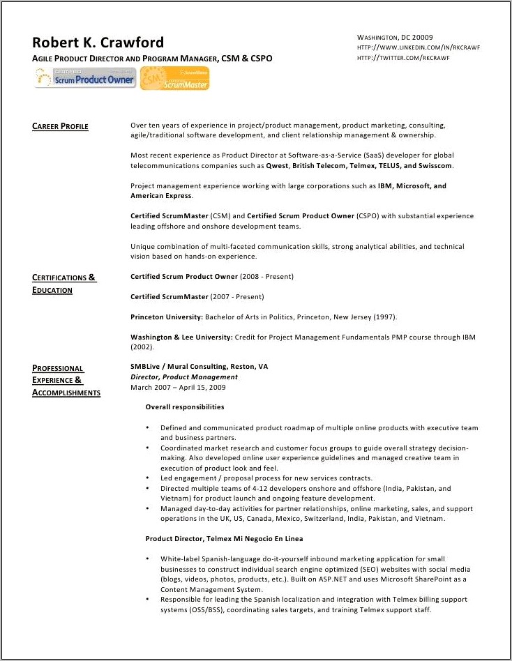 Resume Samples Software Product Owner