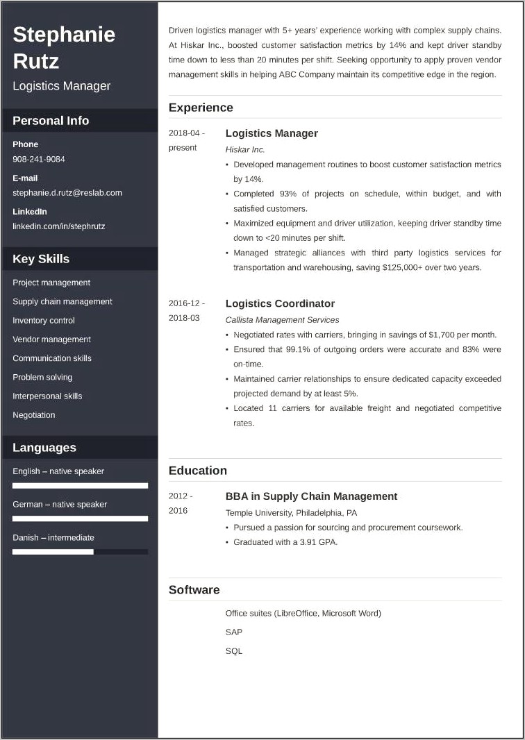 Resume Skills Examples For Warehouse