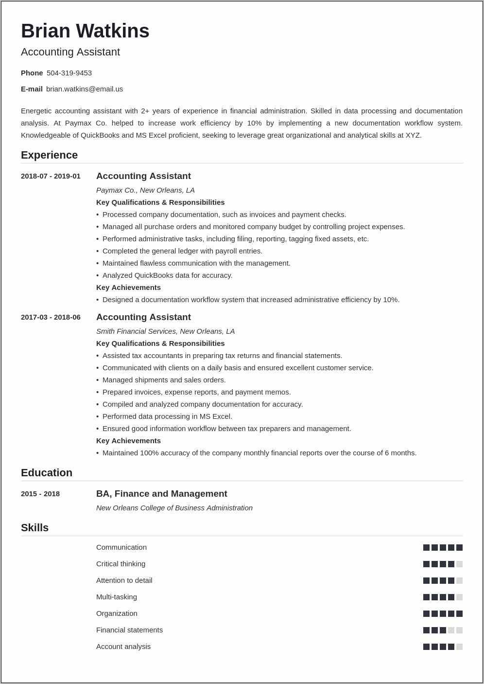 Resume Skills For Accounting Assistant