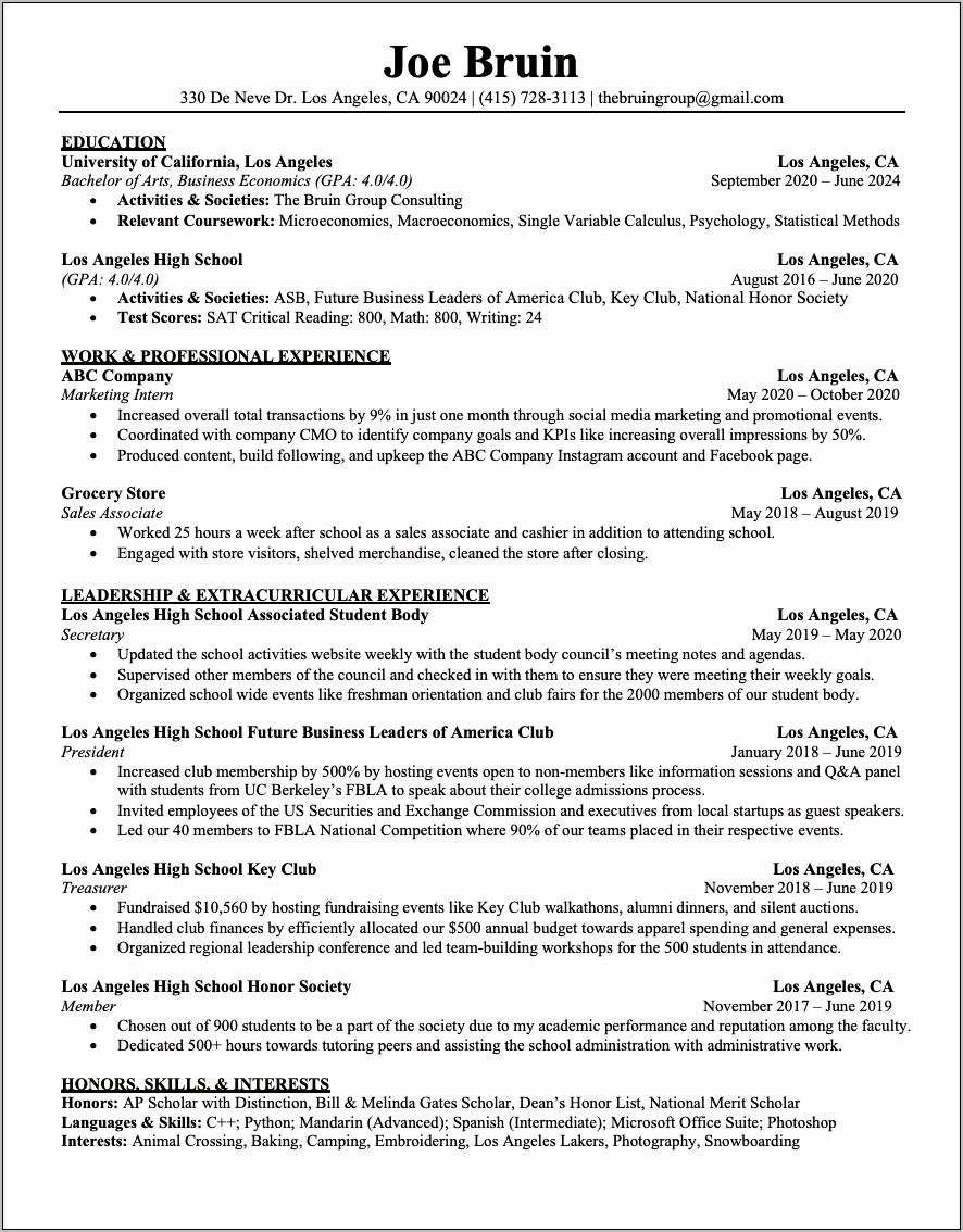 Resume Skills For Extracurricular Activities
