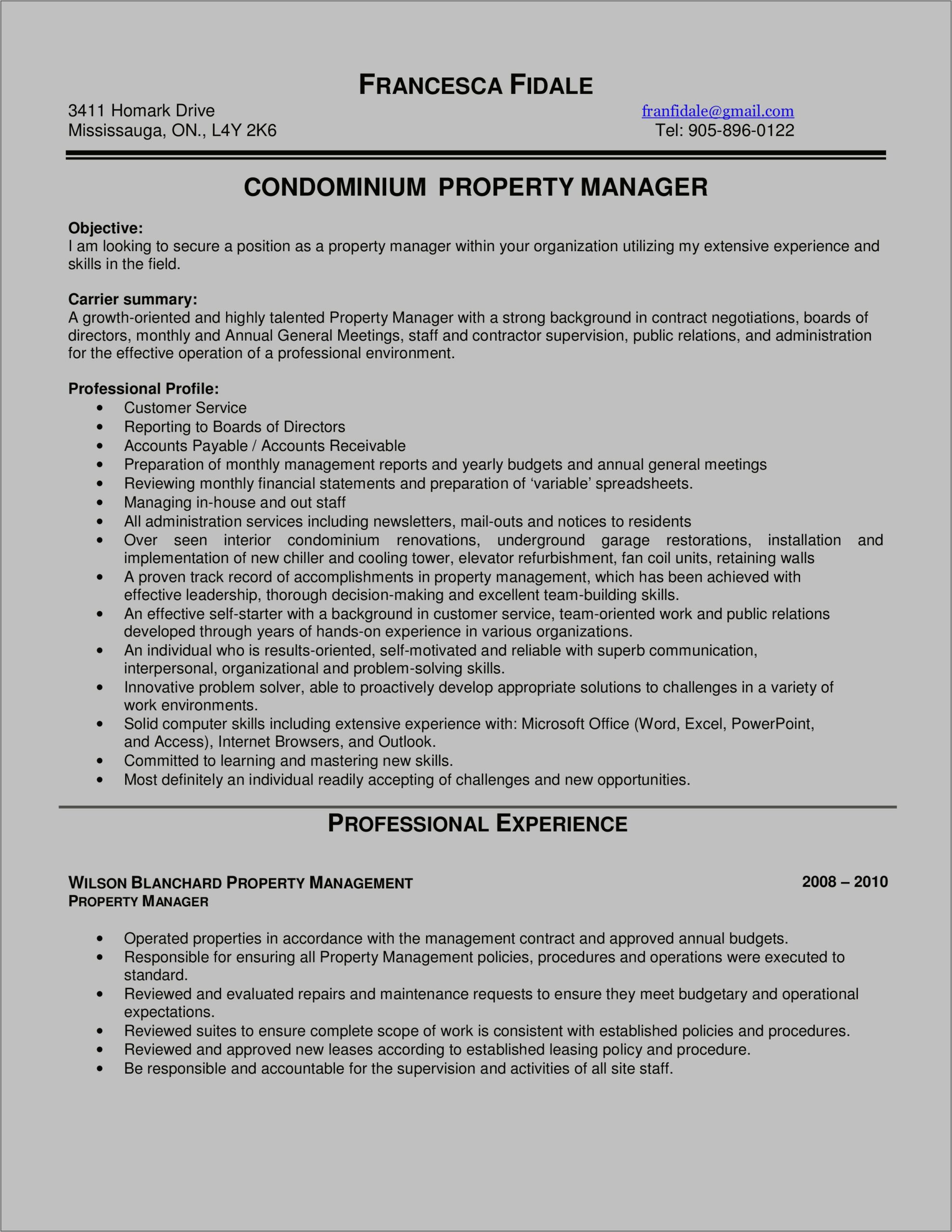 Resume Skills For Property Management