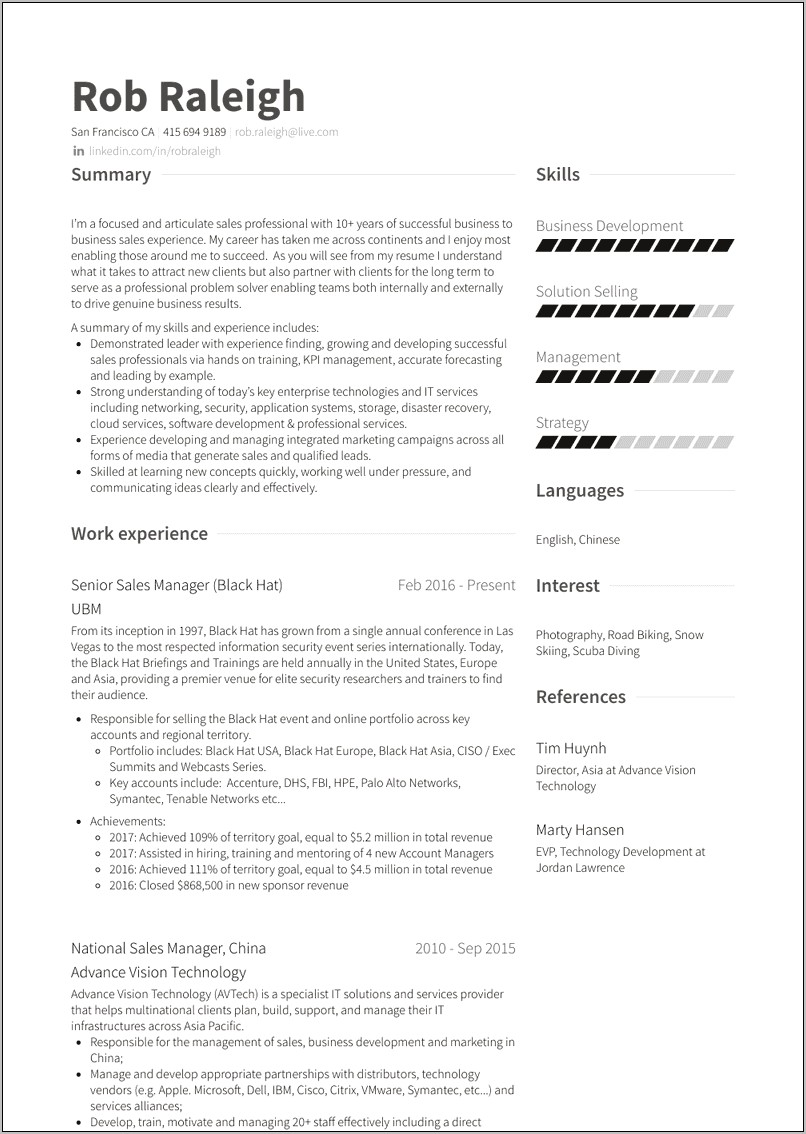 Resume Skills For Sales Managers