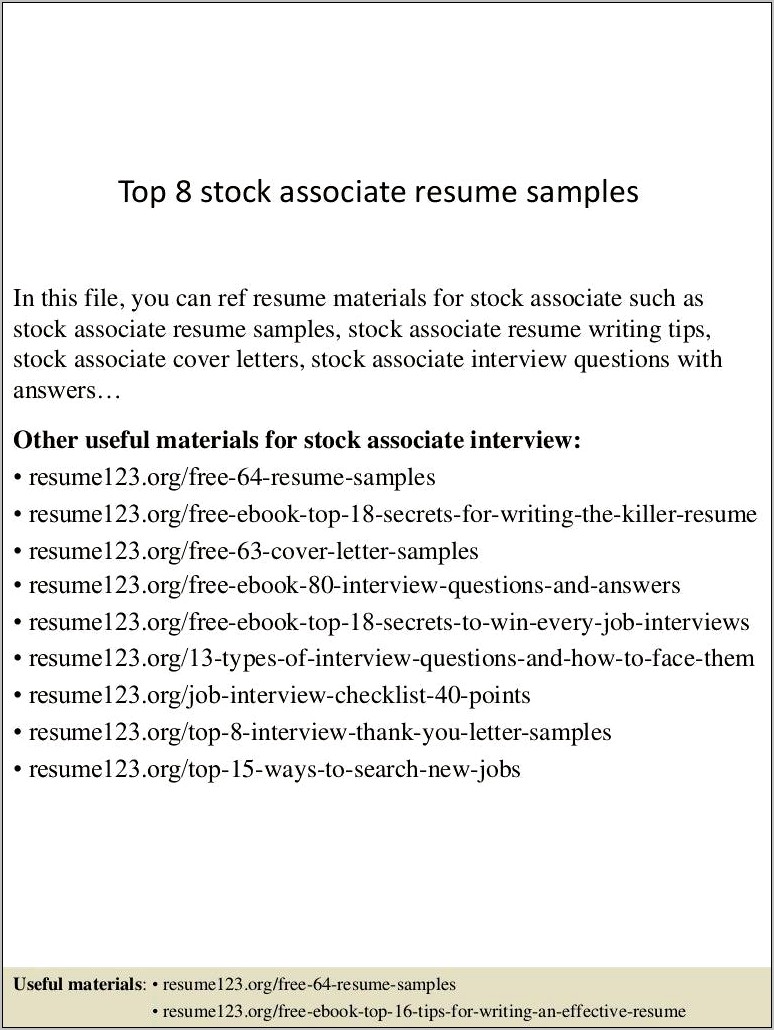 Resume Skills For Stock Clerk