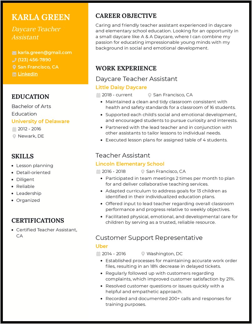 Resume Skills For Teachers Aide