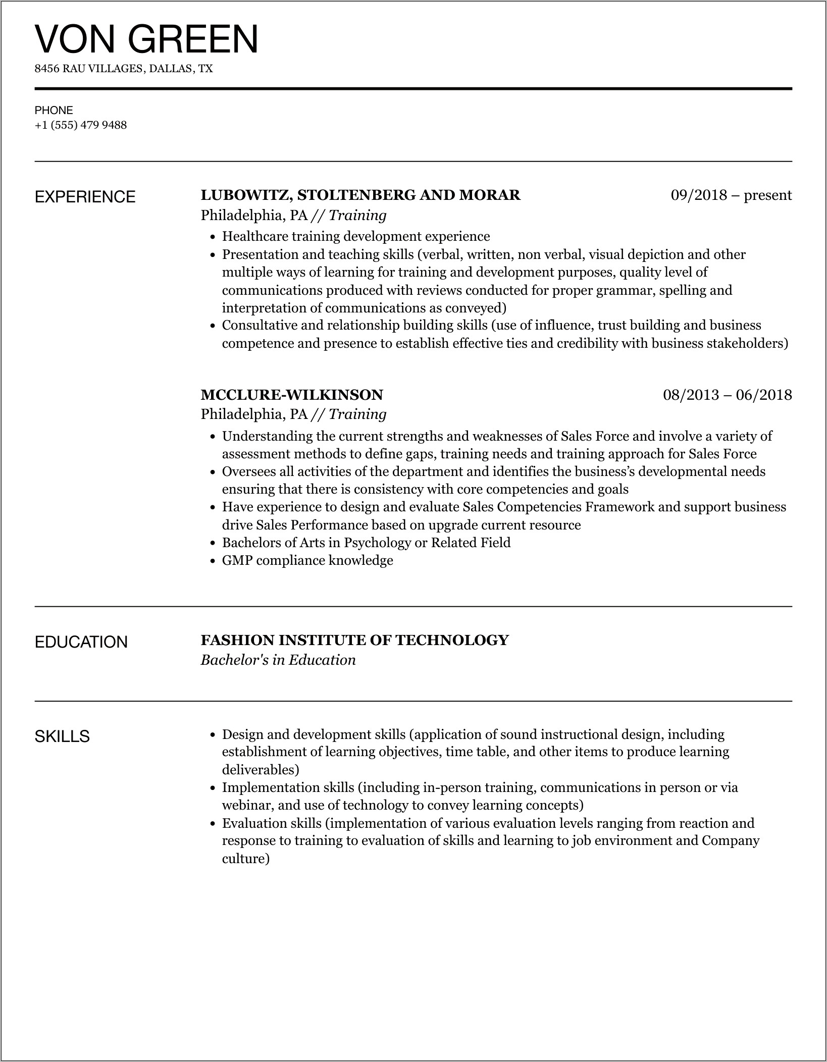 Resume Special Skills And Training