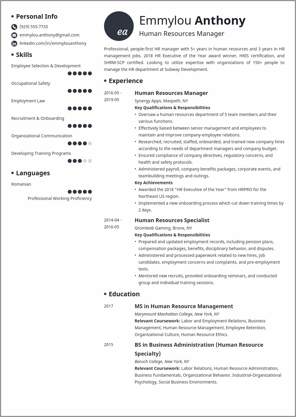Resume Strike Examples Human Resources