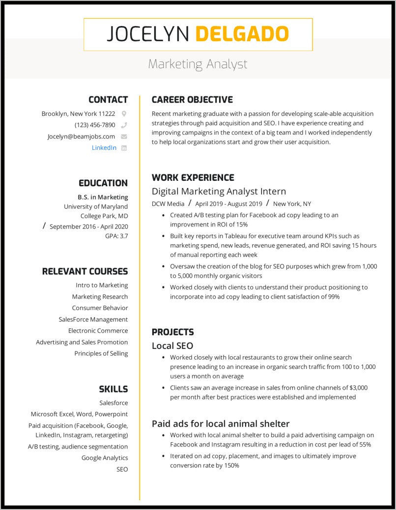 Resume Summary Example For Sales