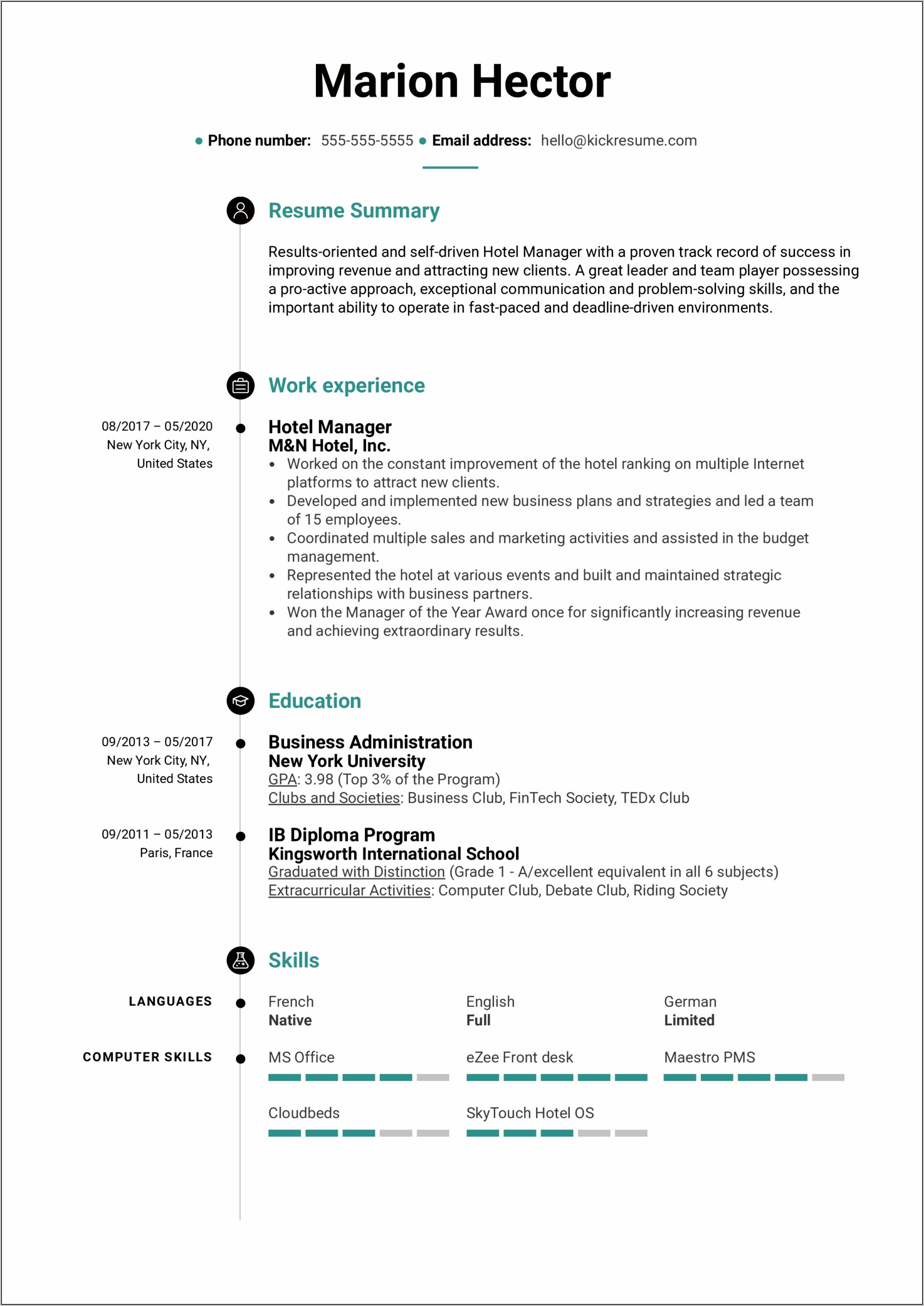 Resume Summary Examples For Hospitality