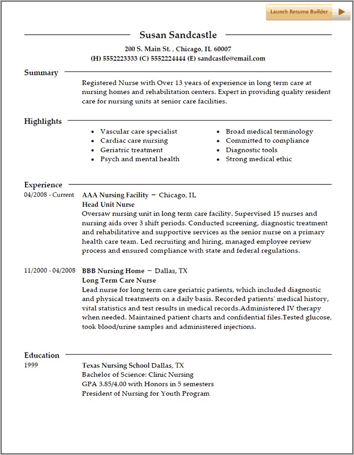 Resume Summary Examples For Nurses