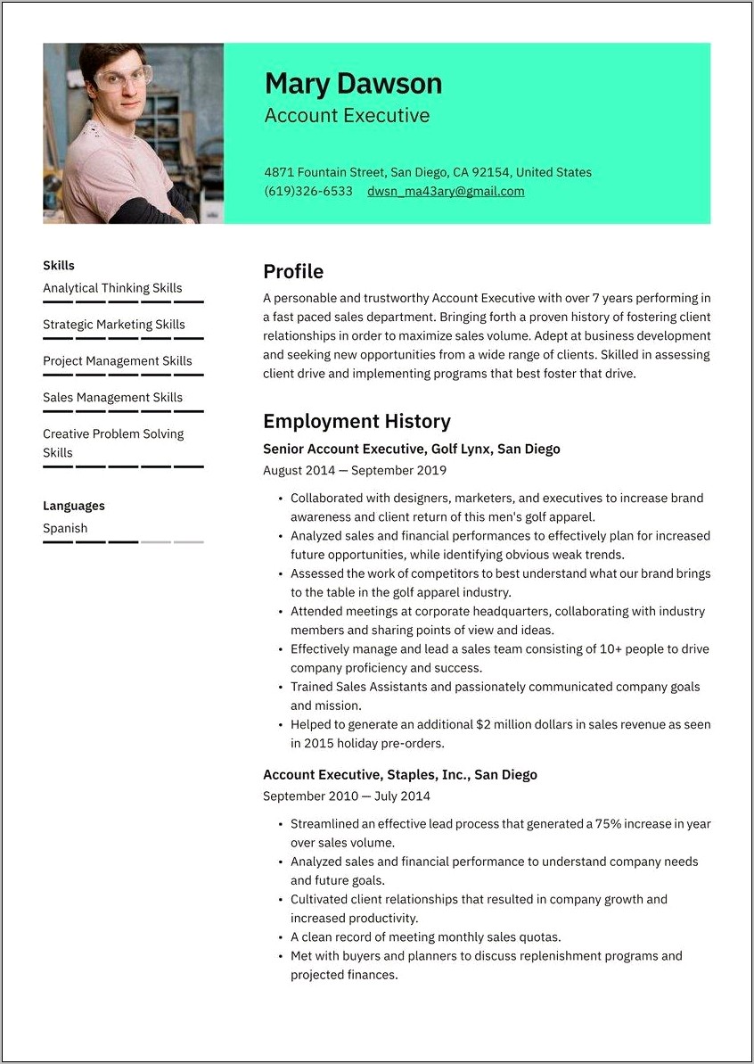 Resume Summary For Account Manager