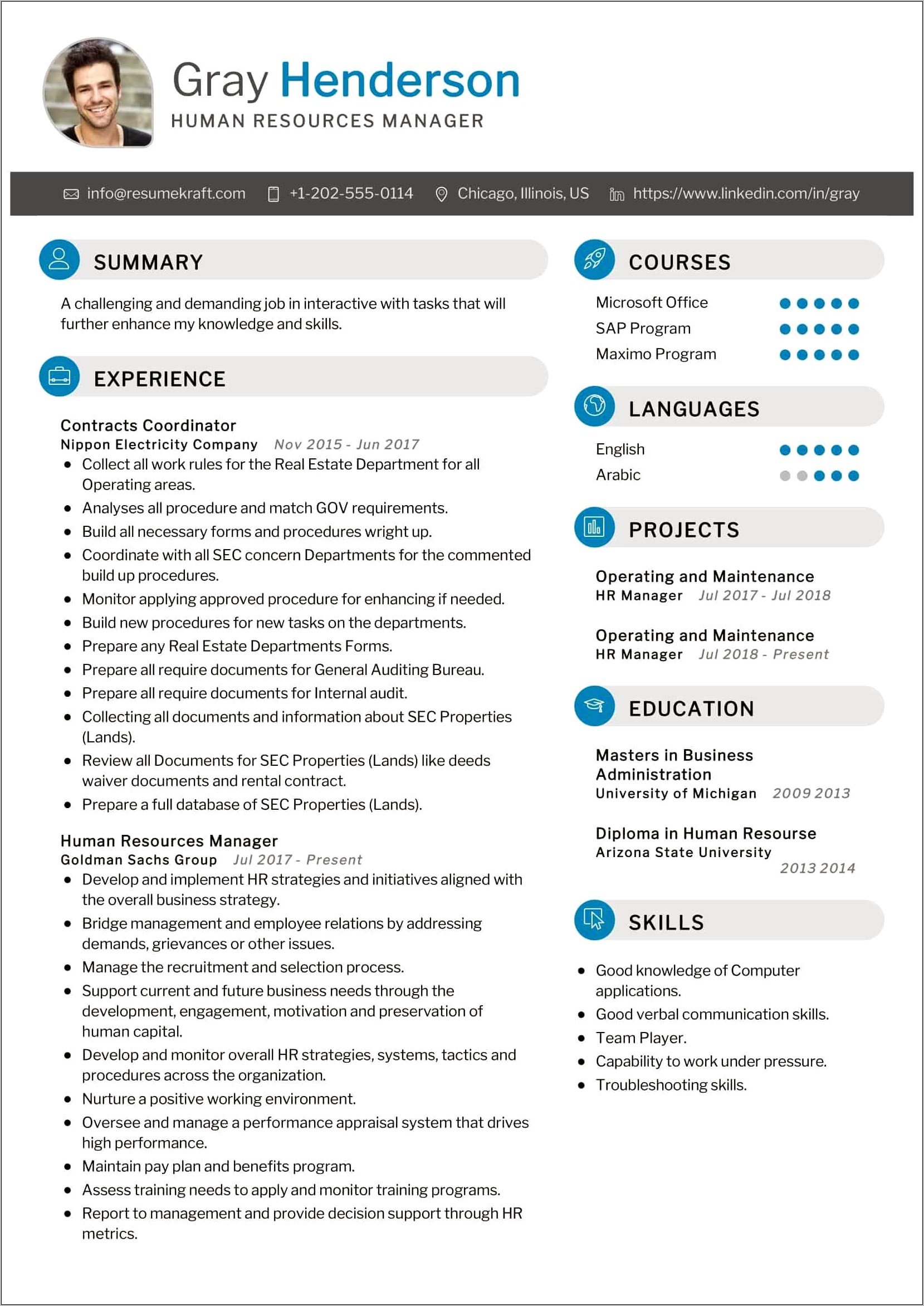Resume Summary For Hr Manager