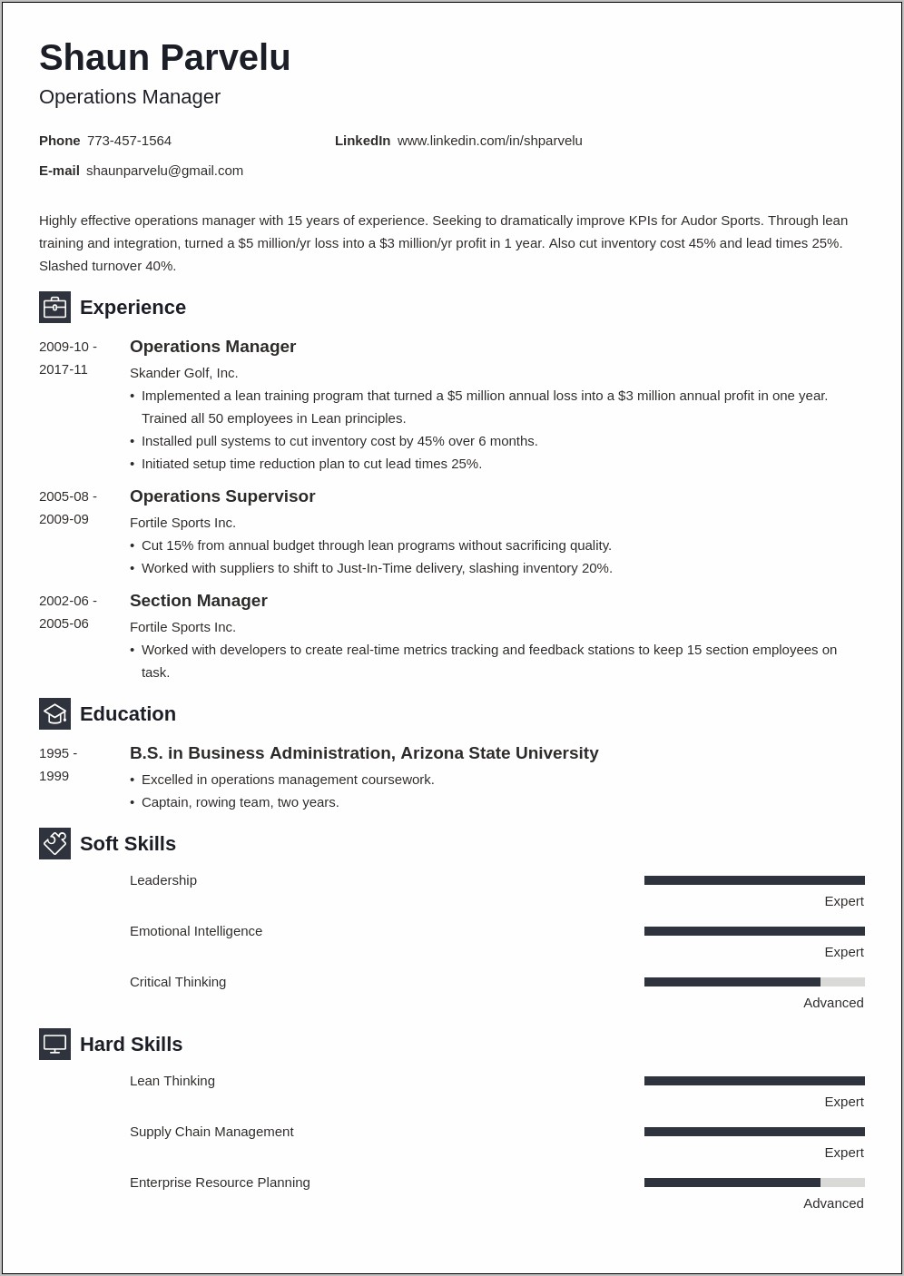 Resume Summary For Operations Manager