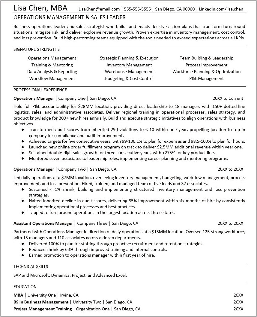 Resume Summary Inventory Control Manager