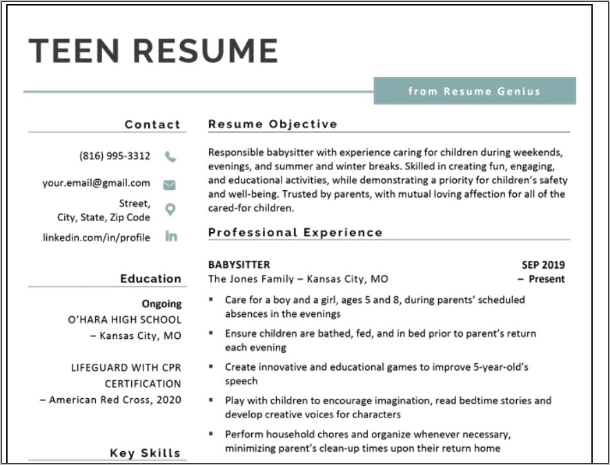 Resume Teenager First Job Template