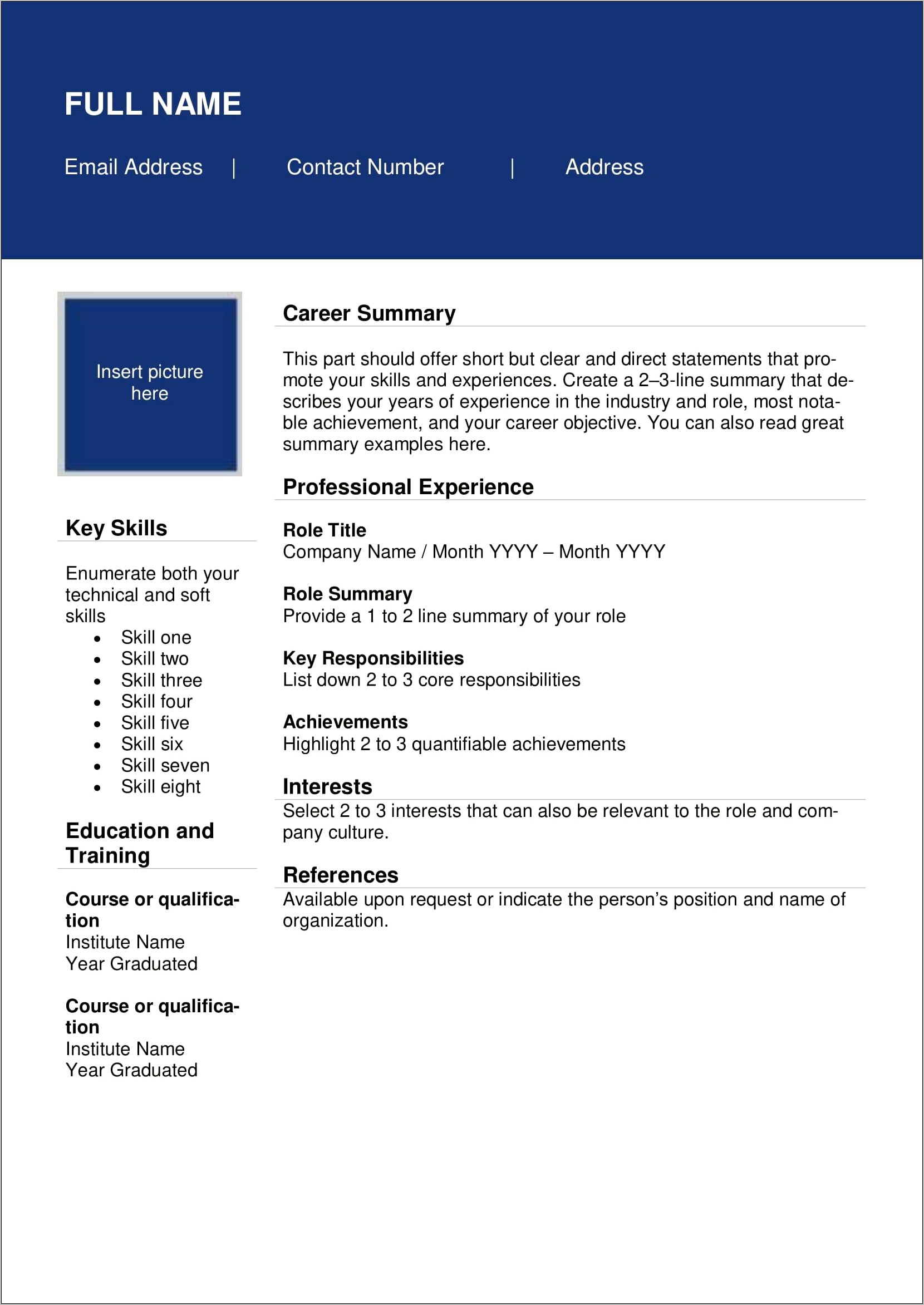 Resume Template Free First Job
