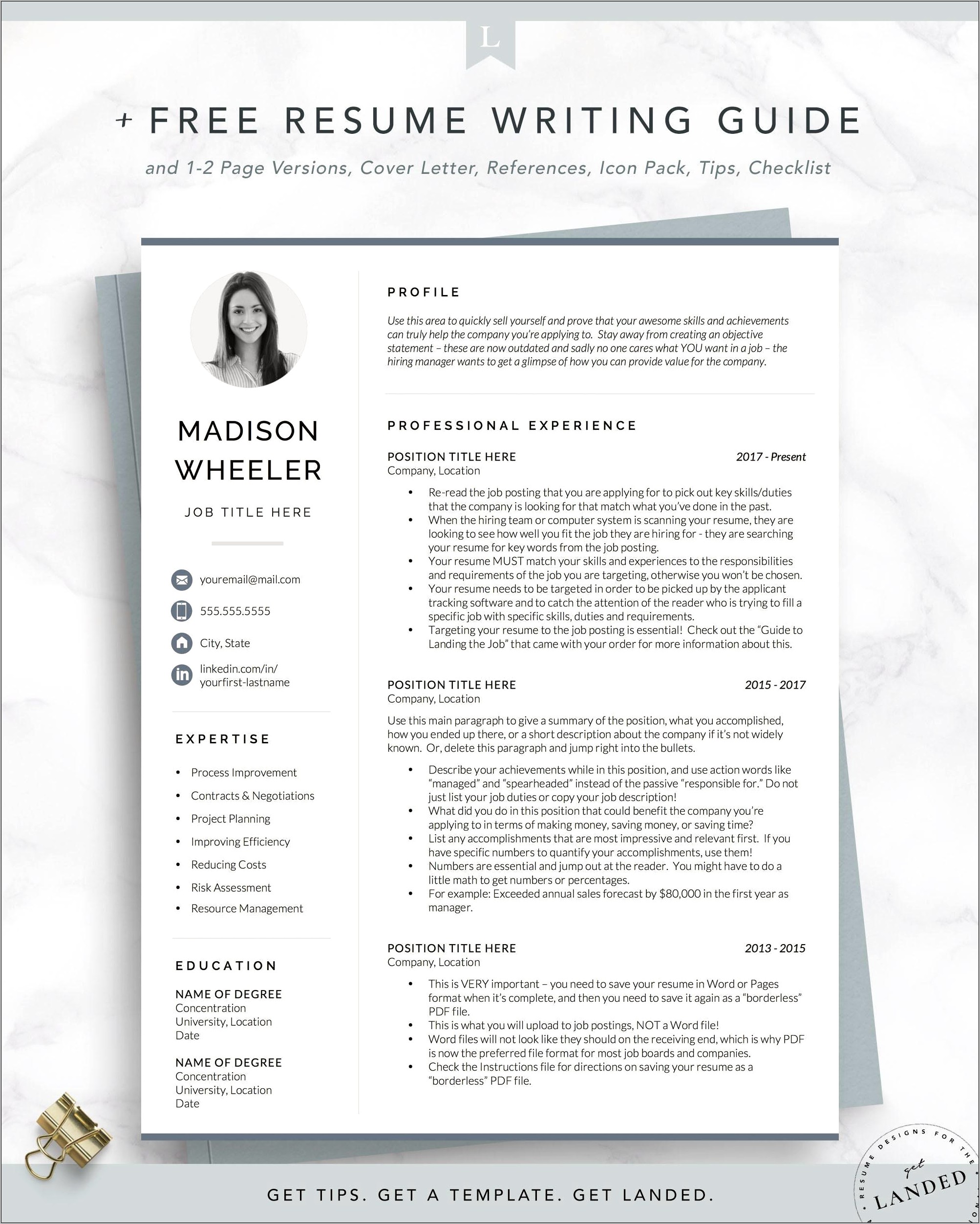 Resume Template One Page Free