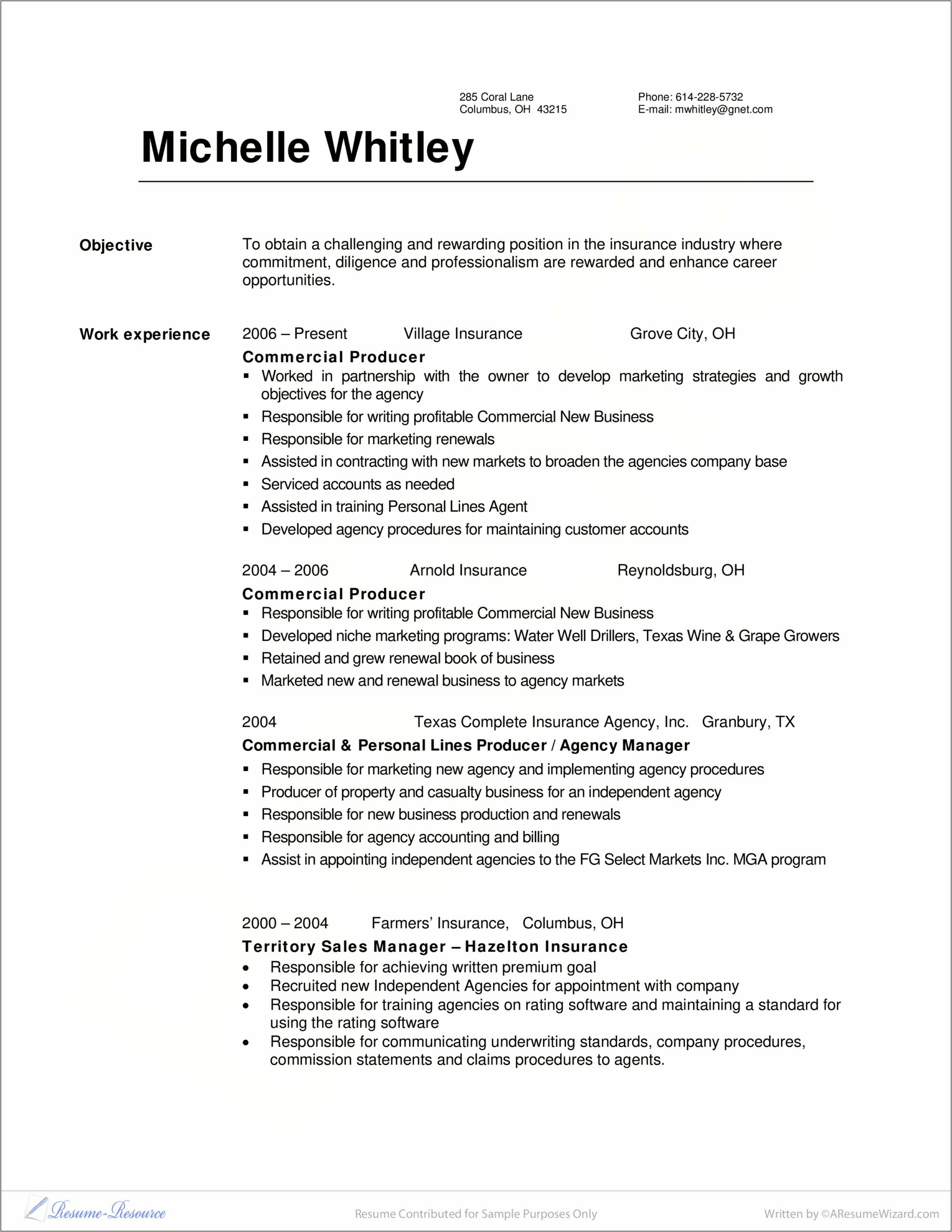 Resume With Agency Contact Sample