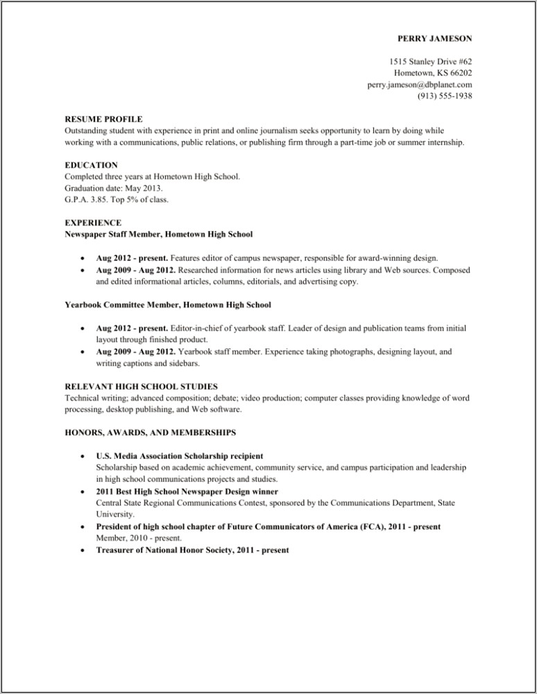 Resume With Future Internship Sample