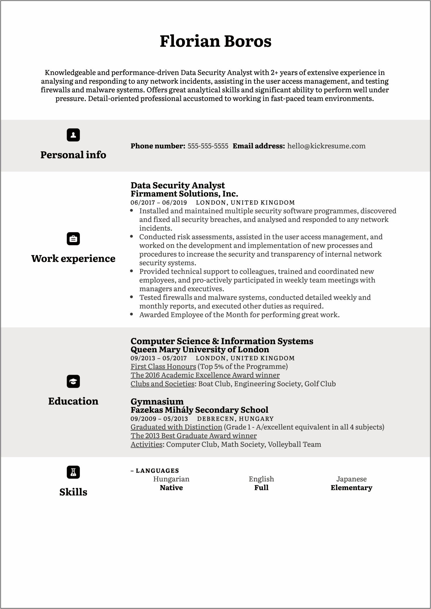 Resume With Personal Details Sample