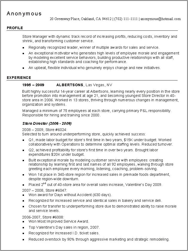 Resume Work Experience Examples Retail