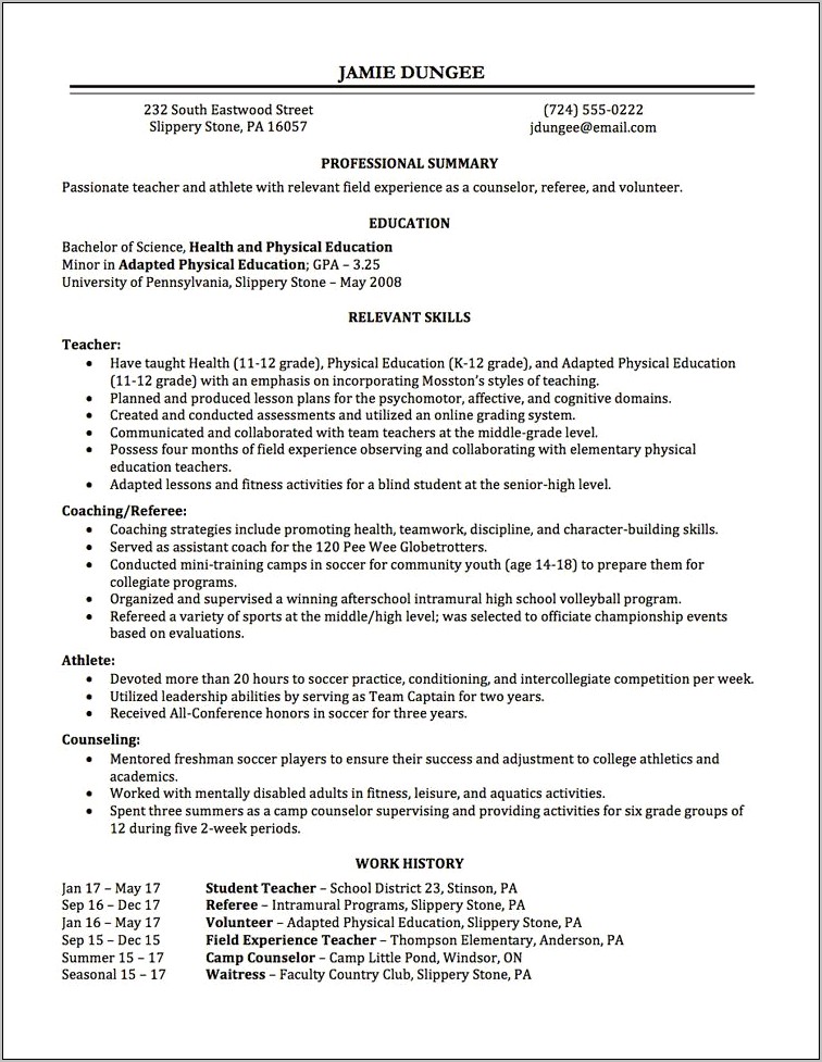 Resume Work Experience Job Description