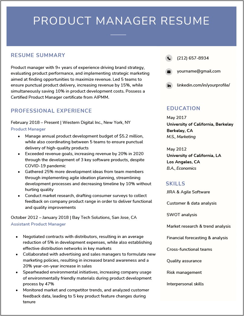 Retail Distribution Product Manager Resume